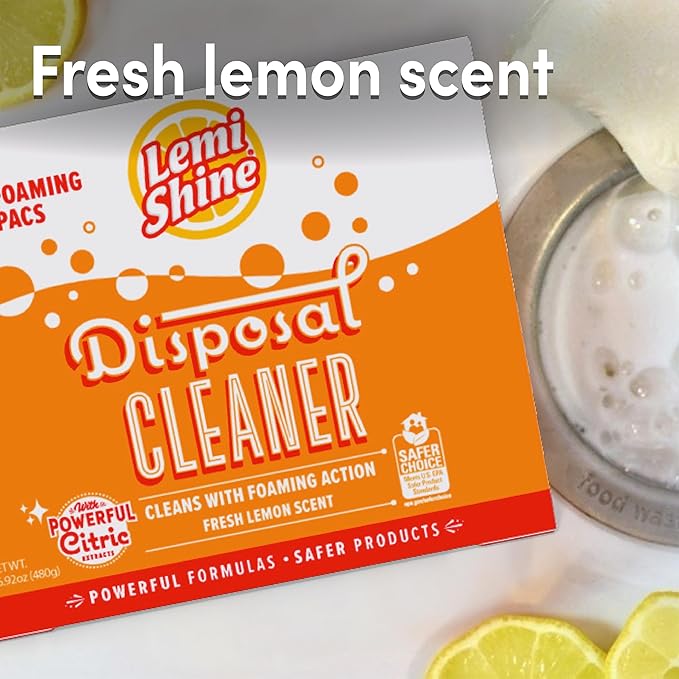 Lemi Shine Natural Foaming Garbage Disposal Cleaner - 16.92oz (16 Pack) | Helps Deodorize Disposal - Citric Acid Cleaning Powder - Fresh Lemon Scent