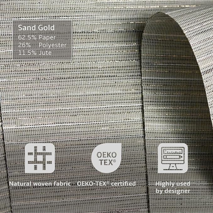 Replacement Fabric Panels for Sliding Glass Door (4-Pack, 23"x96"), Fabric Only, Natural Woven Blind Slats, Trimmable, Sheer, Track & Bottom Rail Not Included,Sand Gold