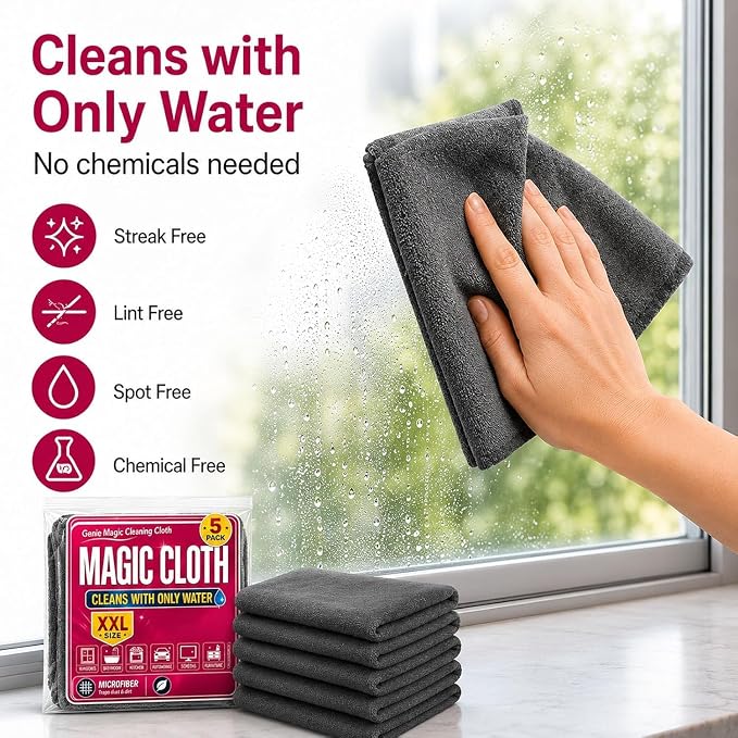 Magic Cleaning Cloth 5-Pack, Microfiber Cleaning Cloths 16x12 Inch, Lint Free Reusable Cleaning Rags for Glass, Window, Kitchen, Stainless Steel, Cars & Screens，10PCS