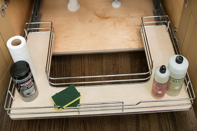 Rev-A-Shelf Solid Surface U-Shape Pullout Organizer for Sink Base Cabinets w/Soft-Close