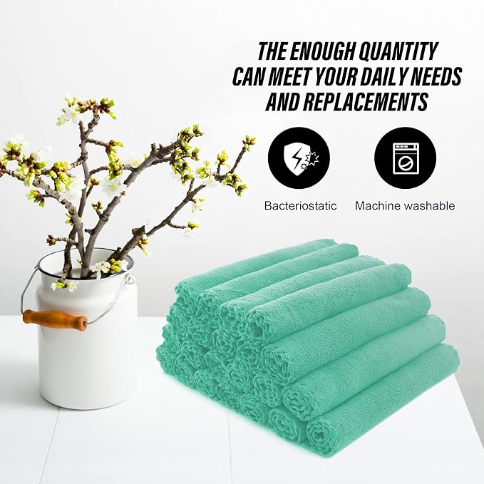 MOONQUEEN Ultra Soft Premium Washcloths Set - 12 x 12 inches - 72 Pack - Quick Drying - Highly Absorbent Coral Velvet Bathroom Wash Clothes (Aqua Green)