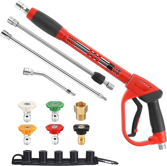 Tool Daily Pressure Washer Gun with Replacement Wand Extension, 64 Inch | 17" Extension Wand, 30° Curved Rod, 5 Power Washer Tips with Holder, M22 Fittings, 5000 PSI, Not Compatible with GardenHose