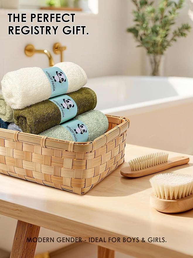 HIPHOP PANDA Baby Washcloths, Rayon Made from Bamboo - 2 Layer Ultra Soft Absorbent Newborn Bath Face Towel - Reusable Baby Wipes for Delicate Skin - Sage and Teal, 6 Pack