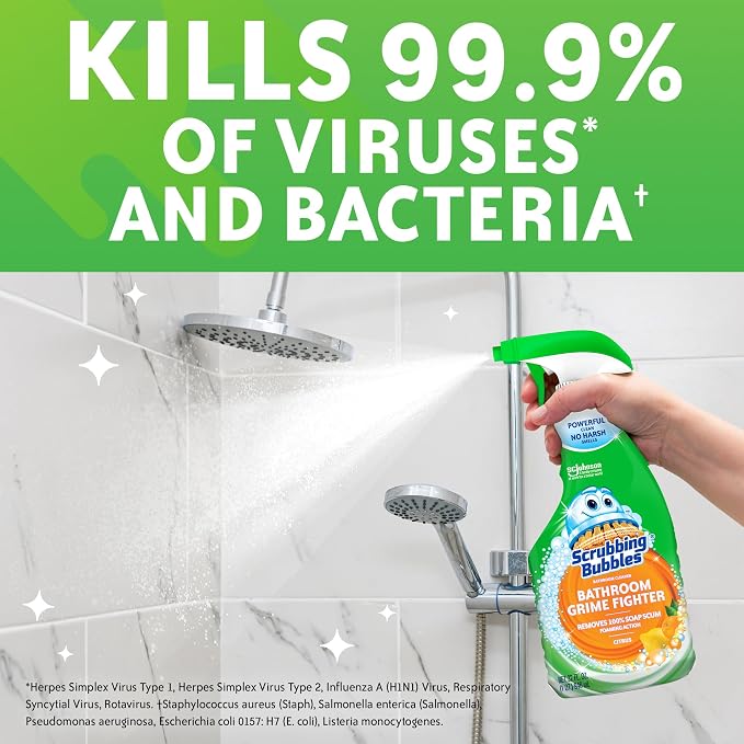 Scrubbing Bubbles Bathroom and Shower Cleaner Disinfectant Spray, Bathroom Grime Fighter, Citrus Scent, 32oz (Pack of 2)