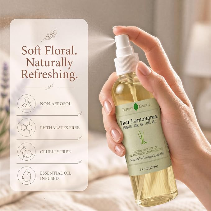 Thai Lemongrass Linen and Room Spray, Natural Air Freshener Made with Pure Lemongrass Essential Oil, Bathroom Air Freshener or Calming Pillow Spray