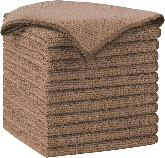 AIDEA Brown Microfiber Cleaning Cloth-12PK, Cleaning Rags 12"x12" Absorbent | Microfiber Towels for Cars Lint Free, Reusable Microfiber Rags, Kitchen Towel Dusting Cloth, Dish Rags for Home/Window