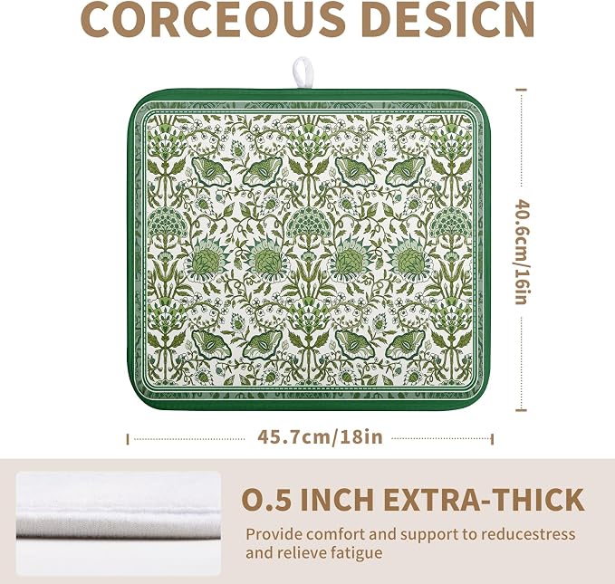 Green Floral Dish Drying Mat for Kitchen Counter 16x18 Inch Spring Summer Flowers Drying Mats Microfiber Absorbent Dish Drainer Pad Reusable Washable Dish Draining Mat for Coffee Bar Sink