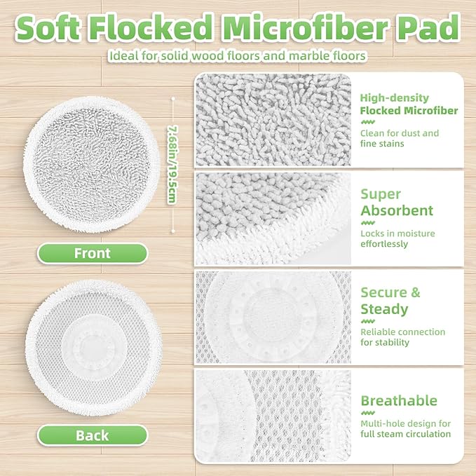 8 Pack Steam Mop Replacement Pads for Shark Steam & Scrub Mop | Washable Dirt Grip Soft Scrub Pads Compatible with Shark S8201, S8001, S8002BRN, S7001 series, For all sealed hard floors