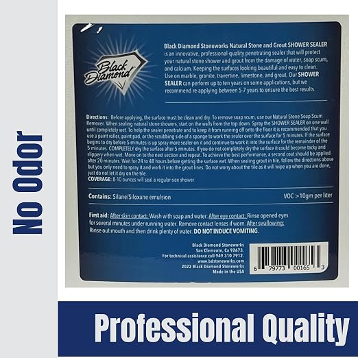 Black Diamond Stoneworks Natural Stone Shower Sealer – Penetrating Water-Based Sealer for Marble, Granite, Travertine, Limestone & Grout – Water & Stain Protection. 1-Gallon