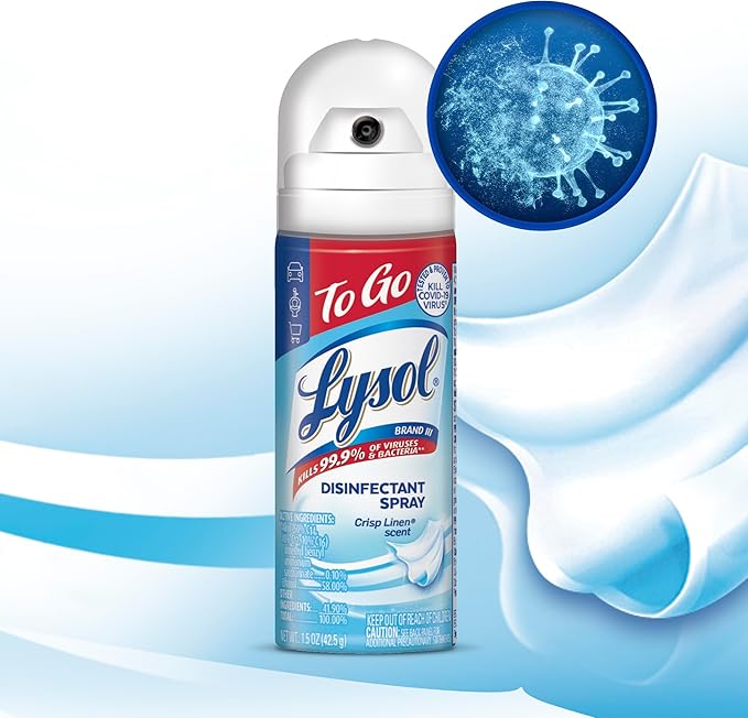 Lysol To Go Disinfectant Spray, Travel Size Sanitizing, For On-the-Go Disinfecting and Deodorizing, Crisp Linen, 1.5 Fl. Oz (Pack of 4)