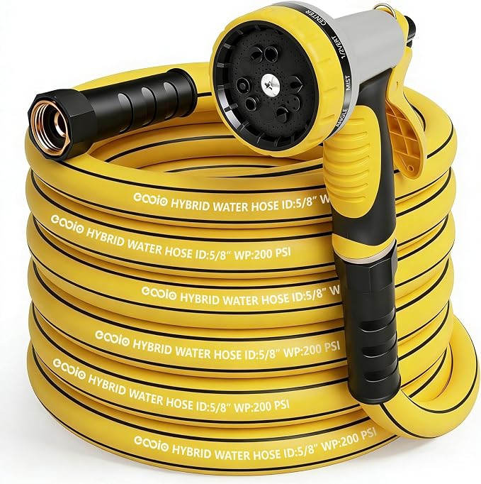 Garden Hose 35 ft x 5/8" with Nozzle, Water Hose Heavy Duty Flexible, Lightweight Kink-less Hybrid Hose with Swivel Handle, Male to Female Fittings