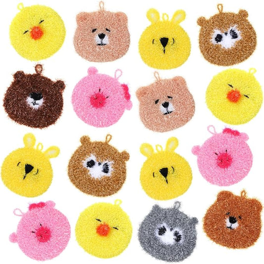 Kenning 16 Pcs Dish Scrubber Non Scratch Dish Washing Scrubbers Reusable Household Cleaning Kitchen Tools for Dishwashing Washing Dishes Cookware Tubs Sinks (Animal)