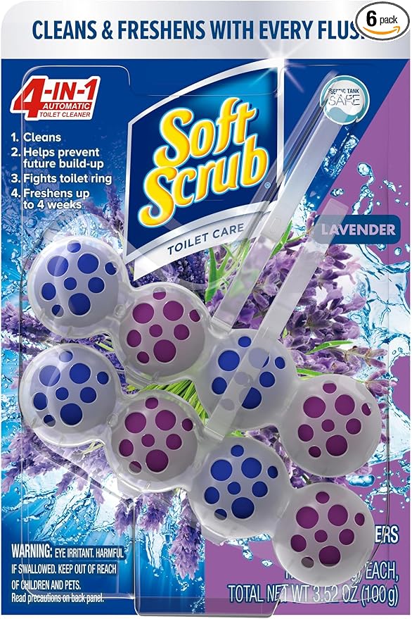 Soft Scrub 4-in-1 Rim Hanger Toilet Bowl Cleaner,Lavender,2 Count (Pack of 6)