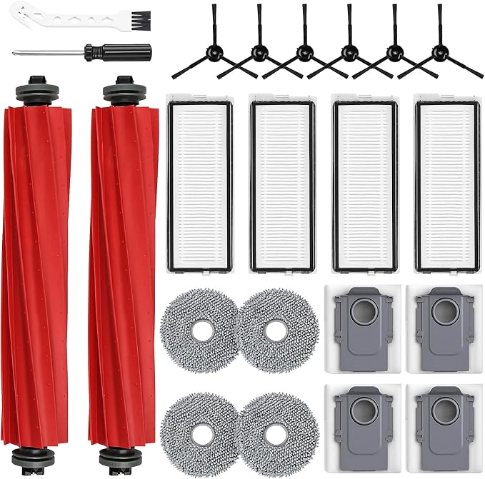 22 Pack Replacement Parts for Roborock Qrevo S/Pro/Plus/MaxV Robot Vacuum | 【Not for Q Revo】2 Mainbrush 4 Filter 4 Dust Bags 4 Mop Pads 6 Sidebrush 1 Cleaning Brush 1 Screwdriver