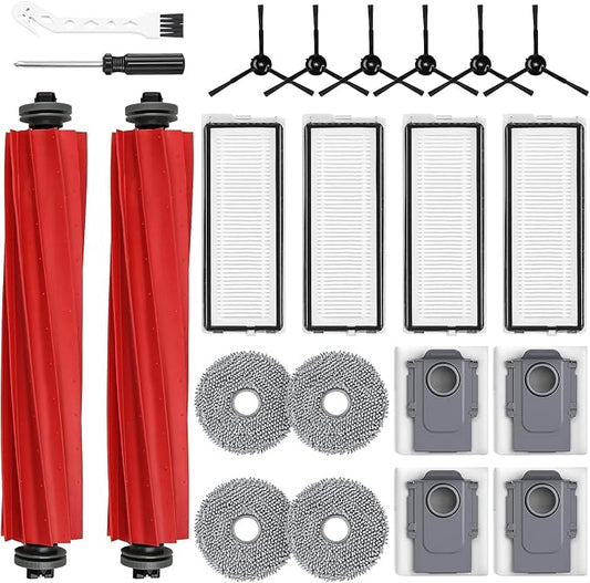 22 Pack Replacement Parts for Roborock Qrevo S/Pro/Plus/MaxV Robot Vacuum | 【Not for Q Revo】2 Mainbrush 4 Filter 4 Dust Bags 4 Mop Pads 6 Sidebrush 1 Cleaning Brush 1 Screwdriver