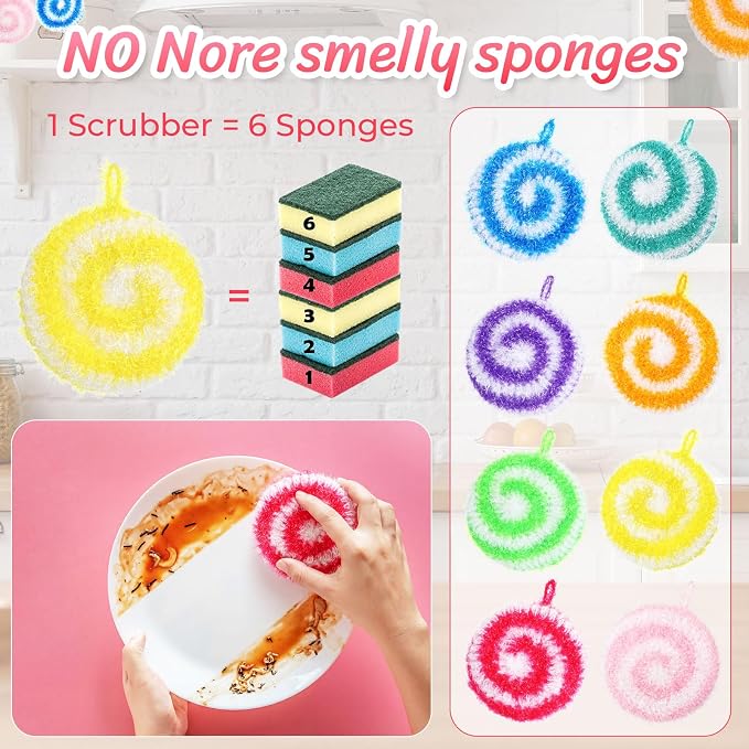 Kenning 12 Pcs Dish Scrubber Non Scratch Dish Washing Scrubbers Reusable Household Cleaning Kitchen Tools for Dishwashing Washing Dishes Cookware Tubs Sinks (Candy)