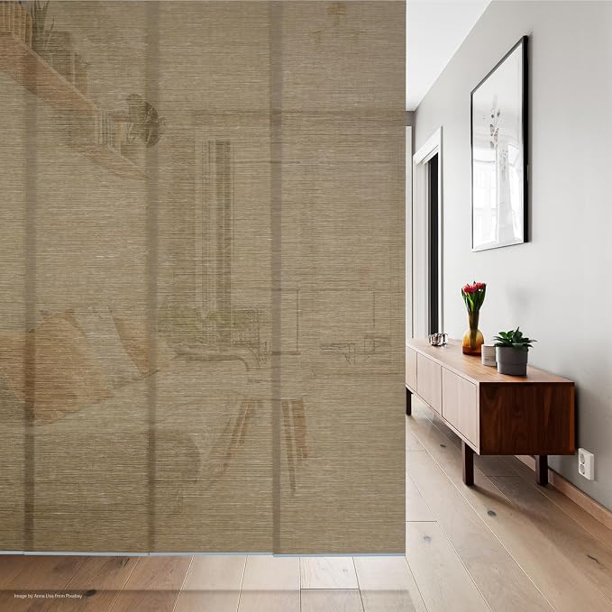 Replacement Fabric Panels for Sliding Glass Door (4-Pack, 23"x96"), Fabric Only, Natural Woven Blind Slats, Trimmable, Sheer, Track & Bottom Rail Not Included,Cappuccino Brown