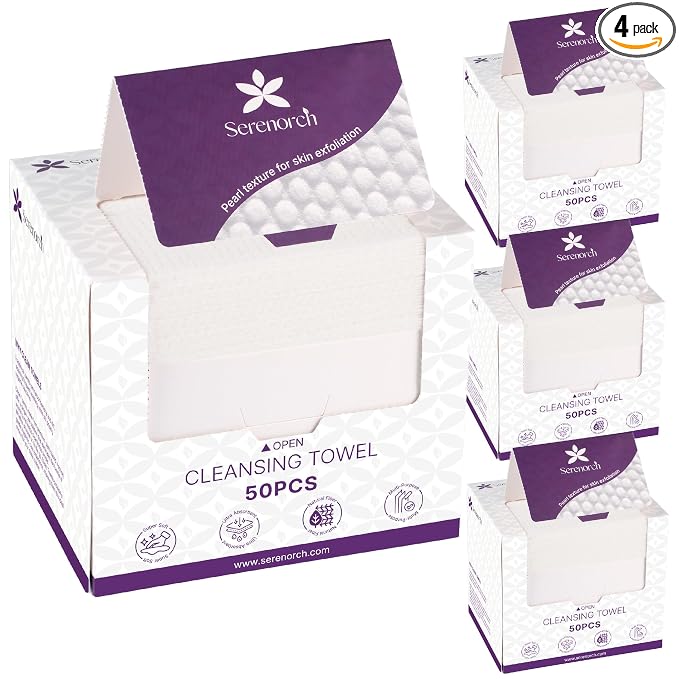 Pearl Texture Disposable Face Towels XL, 200 Count | Facial Tissues for Deep Cleansing, Ultra Thick Makeup Remover Dry Wipes, Lint-Free for Sensitive Skin