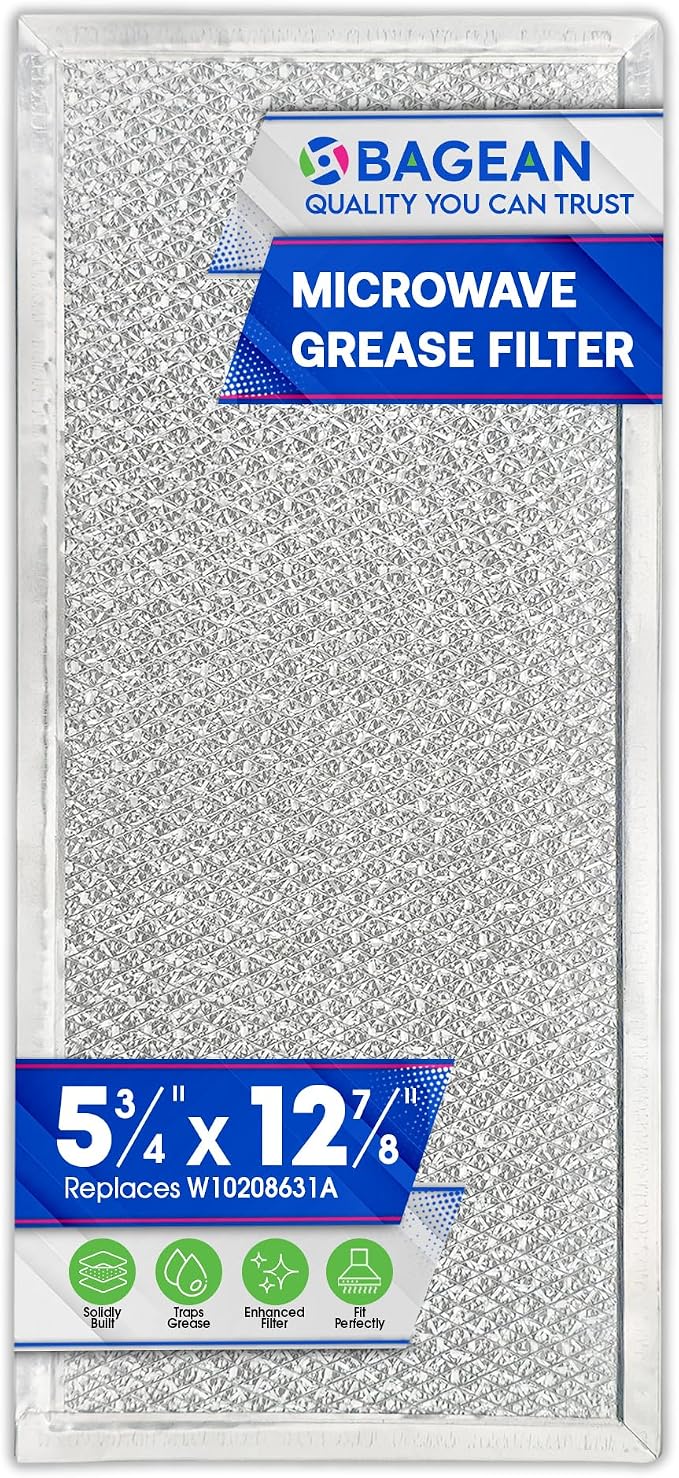Microwave Filter Replacement 5.78" x 12.91" Fits W10208631A Whirlpool Microwave Grease Filter - Aluminum Mesh Screen Filters - Freshens and Filters Kitchen Air in Over the Stove Oven Vent Fan (1-Pack)