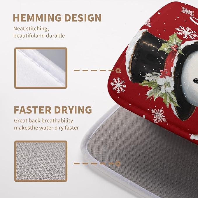 Snowman Christmas Dish Drying Mat Winter Drying Mats for Kitchen Counter Xmas Holiday Red Dish Draining Mat Microfiber Absorbent Reusable Dish Rack Pad 18x24 Inch