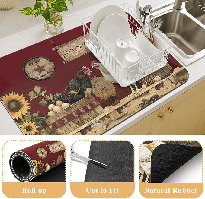 Kitchen Countertop Dish Drying Mat,Super Absorbent Coffee Bar Mat for Maker Espresso Machine, Anti-Slip Accessories for Kitchen Countertops 23x15 Inch