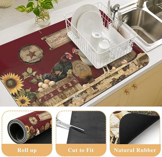 Kitchen Countertop Dish Drying Mat,Super Absorbent Coffee Bar Mat for Maker Espresso Machine, Anti-Slip Accessories for Kitchen Countertops 19x12 Inch