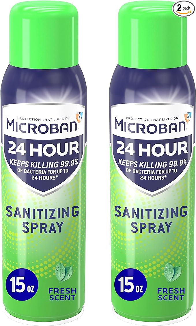 MICROBAN Disinfectant Spray, 24 Hour Sanitizing and Antibacterial Spray, Sanitizing Spray, Fresh Scent, 2 Count (15oz Each)