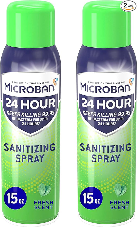 MICROBAN Disinfectant Spray, 24 Hour Sanitizing and Antibacterial Spray, Sanitizing Spray, Fresh Scent, 2 Count (15oz Each)