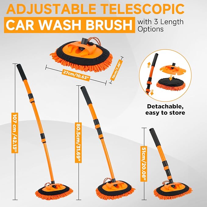 M MINGLE Pressure Washer Foam Cannon Kit, Car Wash Brush with Long Handle | Thick Foam Sprayer, Adjustable Foam Gun, 5 Multi-Angle Nozzles for All Cleaning Jobs, Universal Power Washer Fit