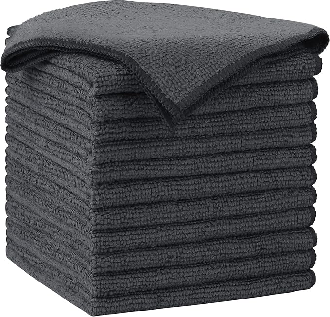 AIDEA Gray Microfiber Cleaning Cloth-12PK, Cleaning Rags 12"x 12" Absorbent | Microfiber Towels for Cars Lint Free, Reusable Microfiber Towels, Kitchen Towel Dusting Cloth, Dish Rags, Bulk Cleaning Towel