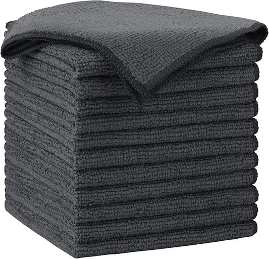 AIDEA Gray Microfiber Cleaning Cloth-12PK, Cleaning Rags 12"x 12" Absorbent | Microfiber Towels for Cars Lint Free, Reusable Microfiber Towels, Kitchen Towel Dusting Cloth, Dish Rags, Bulk Cleaning Towel