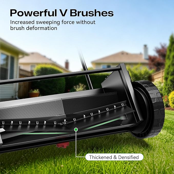 Push Lawn Sweeper, 26 Inch Leaf & Grass Collector, Strong Rubber Wheels & Heavy Duty Thickened Steel Durable to Use with Large Capacity 7 ft³ Mesh Collection Bag, 4 Spinning Brushes