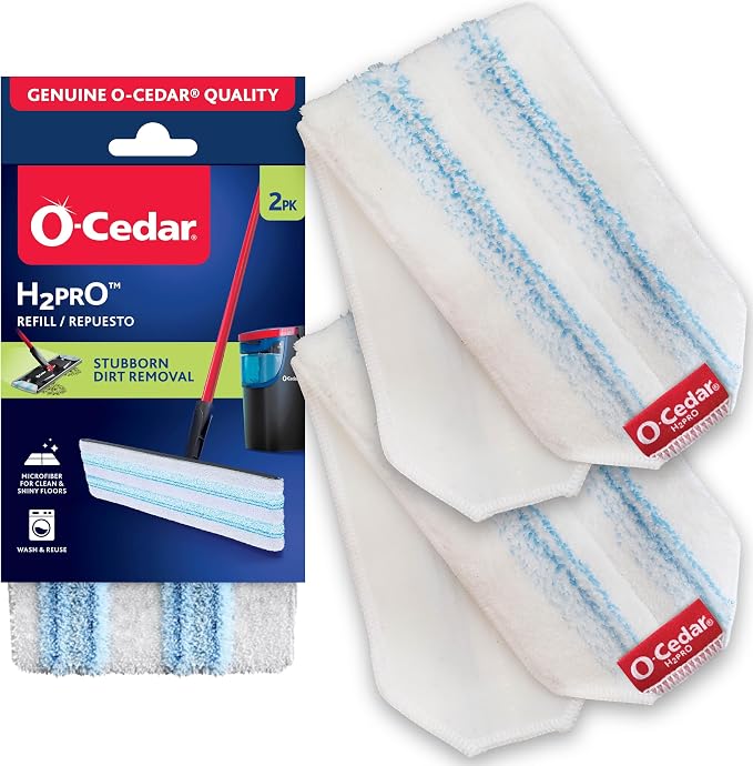 O-Cedar Genuine H2prO Mop Pad Replacement (2-Pack) | Microfiber Refill | Machine Washable | Compatible with O-Cedar H2prO Spin Mop System