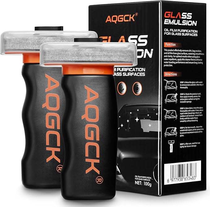 AOGCK Windshield Oil Film Remover – 2-Pack Nano-Ceramic Hydrophobic | Nano-ceramic hydrophobic coating, rain-repellent & anti-fog, streak-free. 2-pack kit. Suitable for cars, trucks, SUVs