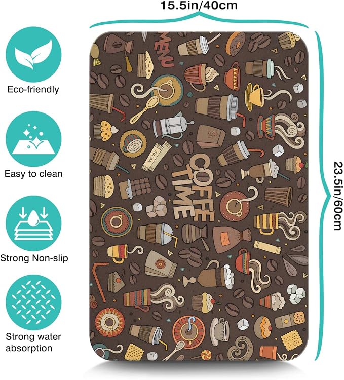 Fun Coffee Mat 23inx15in,Coffee Bar for Countertops,Absorbent Hide Stain Anti-Slip Accessories Fit Under Machine Mat,dish Drying Mats Kitchen, (DS)