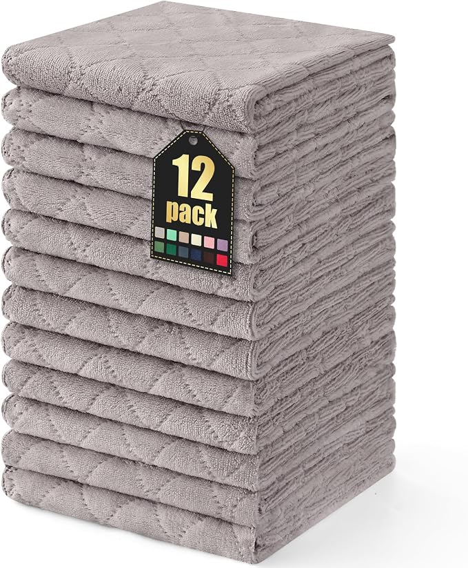 Homaxy 12 Pack Dish Towels for Kitchen (13 x 19 Inches, Grey), Super Soft and Absorbent Coral Velvet Dish Cloths for Washing Dishes, Nonstick Oil Fast Drying Microfiber Cleaning Cloth