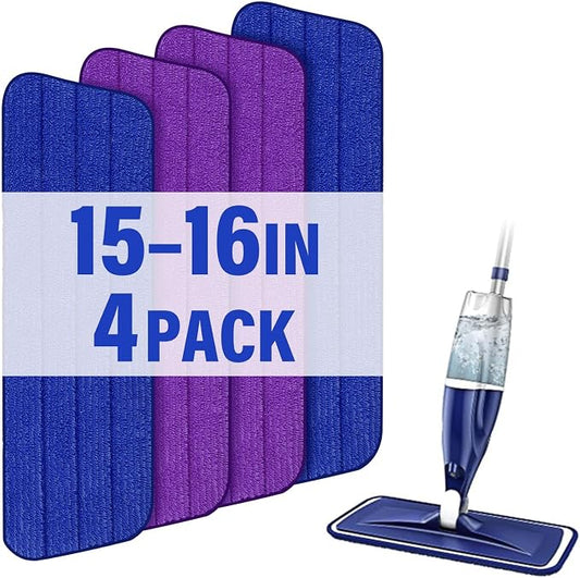 16.5" Microfiber Mop Pads Refills, 4 Pack Reusable Replacement Heads | reusable wet mop refills, machine washable for 14-16 inch spray mops, hardwood floors, dust cleaning & scrubbing