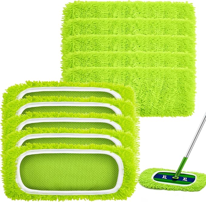 Toulite 10 Reusable Mop Refill Pads Replacement Compatible with Most XL Sweeper 17" x 5" Microfiber Mops Head Floor Cleaning Supplies (Handle is Not Included) (Green)