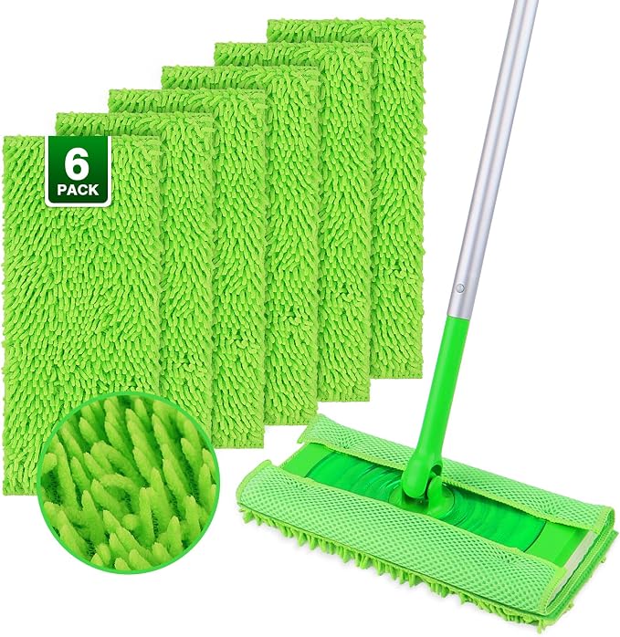 UNIMADE Reusable Microfiber Mop Pads Compatible with Swiffer Sweeper | 6 Replacement Pads + 1 Base Pad - Dry & Wet Sweeping Cloths, Washable Mopping Refills Use for Most Floor Types
