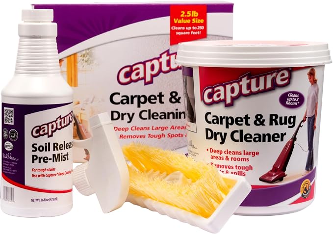 Capture Carpet Total Care Kit 250 - Carpet Deodorizer & Freshener Powder - Spot & Stain Remover - Pet Odor Eliminator - Fresh Natural Scent - Dry Rug Powder Cleaner w/Pre-Mist Spray