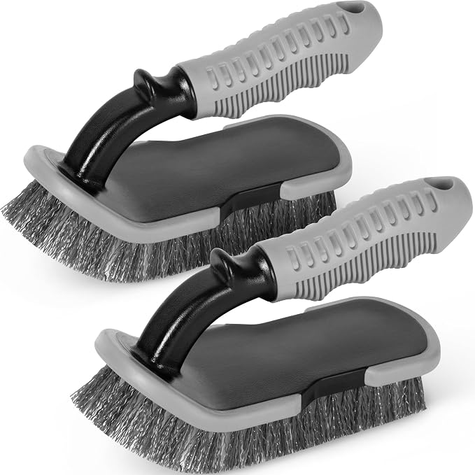 DecorRack 2 Heavy-Duty Cleaning Brushes, Ergonomic Handle, Gray