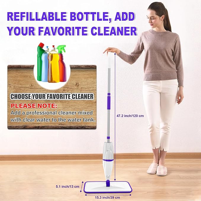 Spray Mops for Floor Cleaning: Wet Mops Refillable Floor Mop with Sprayer | 5 Microfiber Washable Pads for Swiffer Power Mop, Dust Dry Mop Multi-purpose, for Hardwood Tile Wood Laminate Vinyl Marble