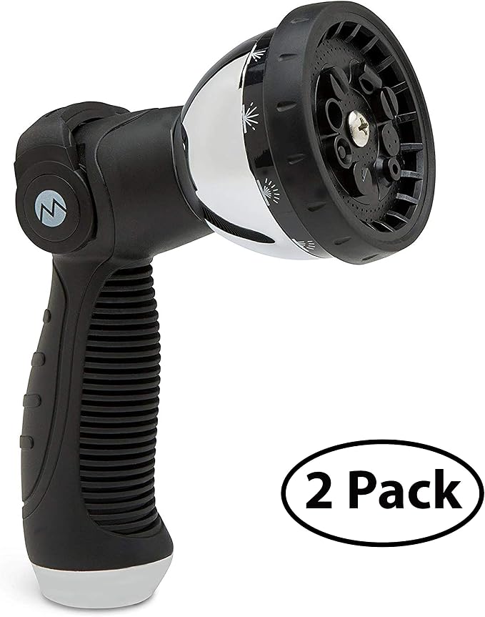 Morvat Garden Hose Nozzle Sprayer with 10 Spray Patterns, Slip Resistant Thumb Controlled Grip with On/Off Lock, Heavy-Duty High Pressure Water - Flow Control for Plants, Lawn, Pets, Cars - 2-PACK