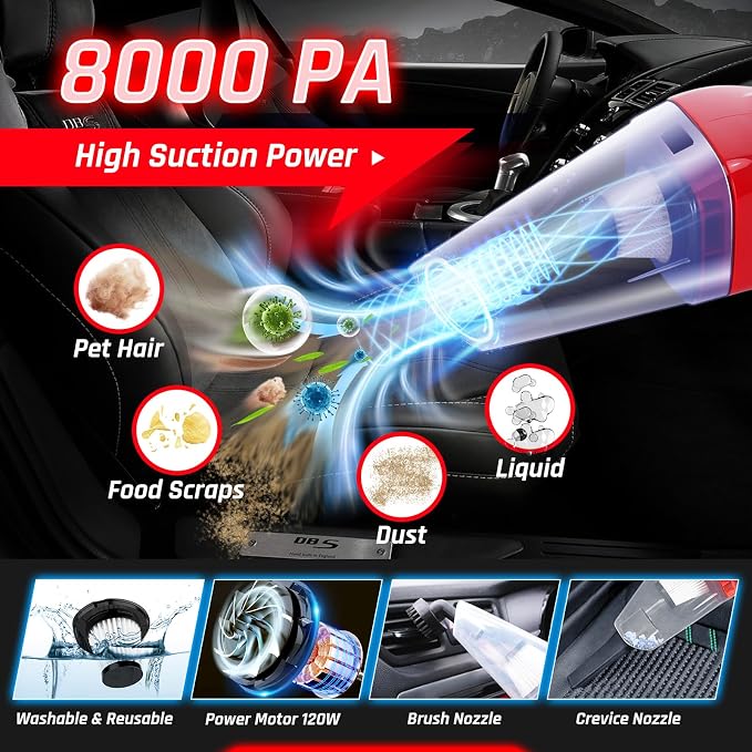 55PCS Car Detailing Kit Interior Cleaner with High Power Handheld Vacuum, Car Detailing Brush Set, Car Cleaning Kit, Drill Brush Set, Car Cleaning Tools Brushes for Interior, Exterior, Wheels