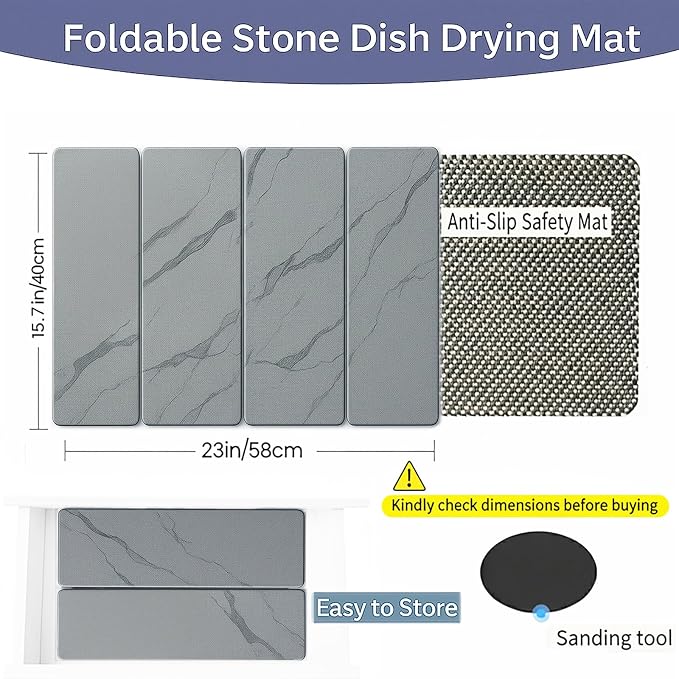 Stone Drying Mat for Kitchen Counter,24"×16" | Diatomaceous Earth Dish Drying Mat, Absorbent Drying Stone Mat for Modern Kitchen Countertop
