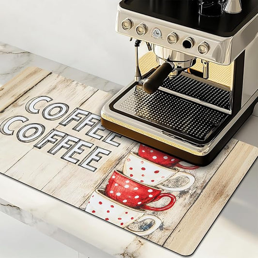 Dish Drying Mat Large Coffee Mat Absorbent Drying Mat for Kitchen Counter Coffee Bar Accessories 32"x 17", Vintage Wood Grain 1