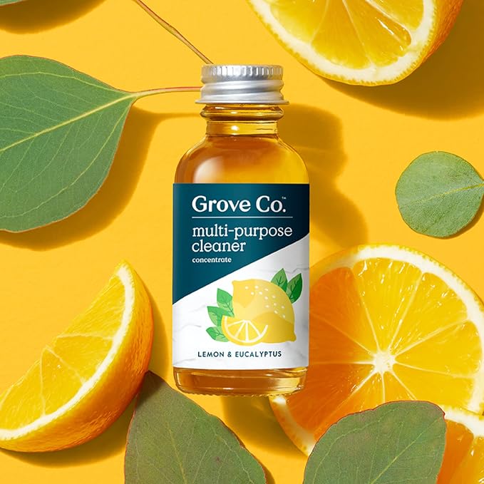 Grove Co. Multi-Purpose Cleaner Refills, 6 x 1fl oz, Lemon & Eucalyptus | 6 refills; Plant-based; No plastic waste; Ammonia & chlorine free; No Harsh Chemicals