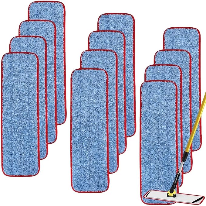 Replacement Mop Pads for Rubbermaid Commercial 18.5 Inch Mop Head - 12 Pack Reusable Wet & Dry Cleaning Mop Head Replacement Refills Fit for Any Microfiber Flat Mop System 18" and 17"
