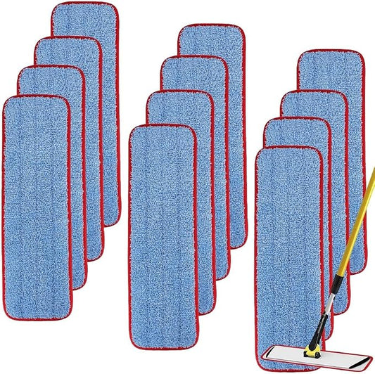 Replacement Mop Pads for Rubbermaid Commercial 18.5 Inch Mop Head - 12 Pack Reusable Wet & Dry Cleaning Mop Head Replacement Refills Fit for Any Microfiber Flat Mop System 18" and 17"
