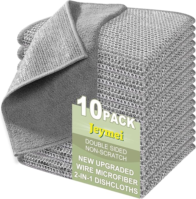 Jeymei Non Scratch Wire Dishcloth,Multipurpose Wire Dishwashing Rag,10PCS | Stainless Steel Cleaning Cloths for Kitchen,Dish Cloths for Washing Dishes,Reusable Diamond Weave Steel Wool Scrubber Cloths